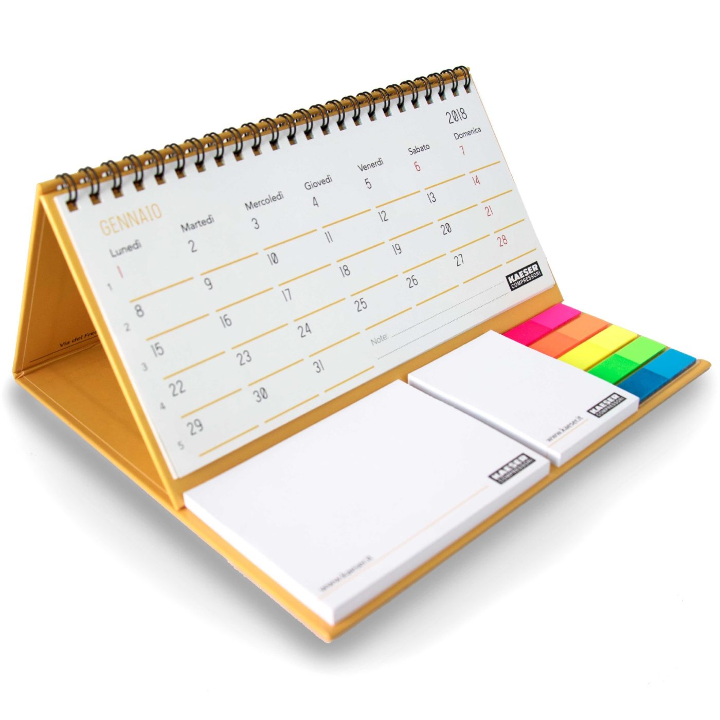 Calendario da tavolo su base rigida con 2 blocchi adesivi e spirale -  Stocchi Gadget